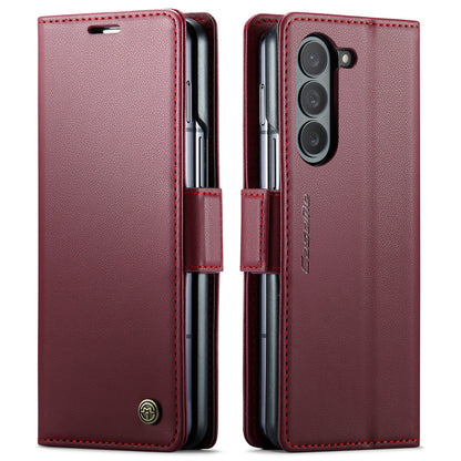 Samsung Galaxy Z Fold5 Litchi Texture RFID Anti-theft Leather Phone Case with Butterfly Buckle, Stand & Card Wallet with TPU Shell