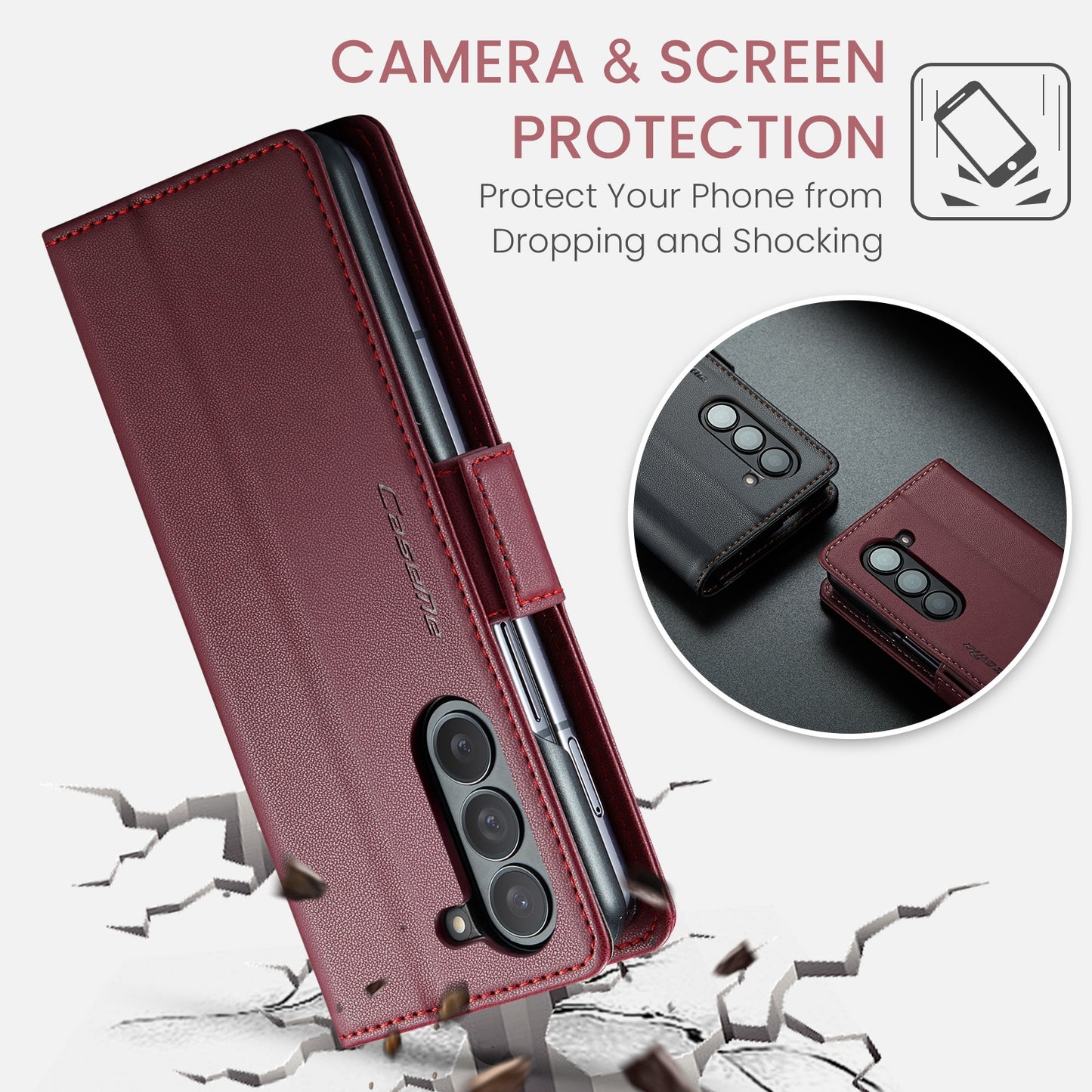 Samsung Galaxy Z Fold5 Litchi Texture RFID Anti-theft Leather Phone Case with Butterfly Buckle, Stand & Card Wallet with TPU Shell