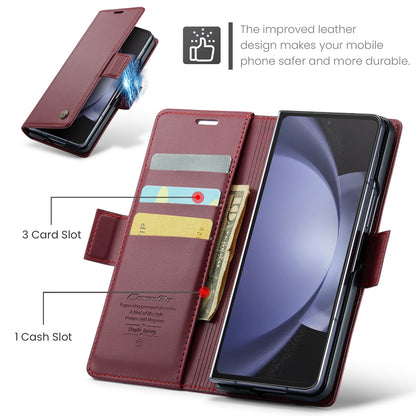 Samsung Galaxy Z Fold5 Litchi Texture RFID Anti-theft Leather Phone Case with Butterfly Buckle, Stand & Card Wallet with TPU Shell