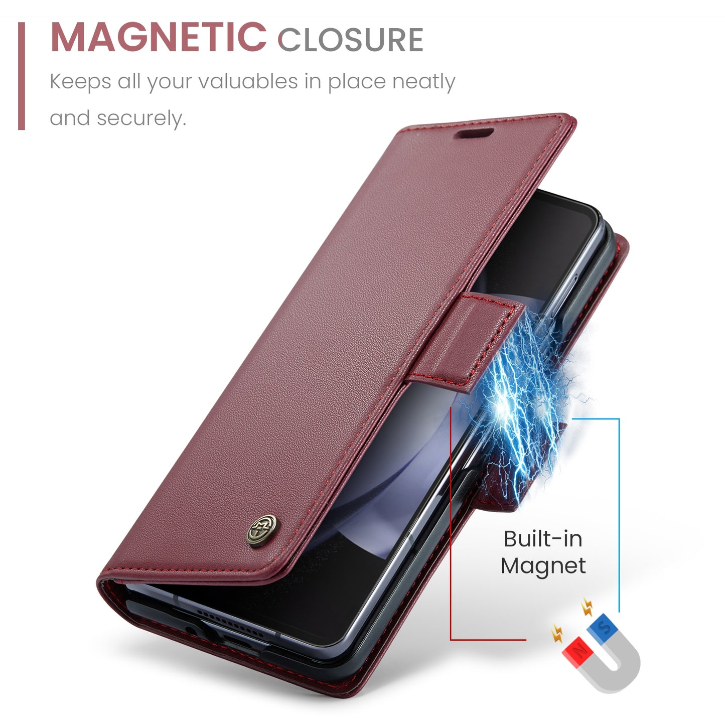 Samsung Galaxy Z Fold5 Litchi Texture RFID Anti-theft Leather Phone Case with Butterfly Buckle, Stand & Card Wallet with TPU Shell