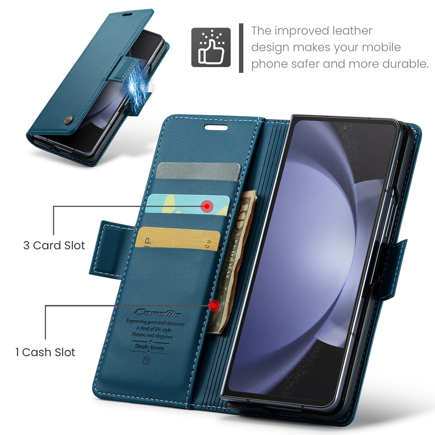 Samsung Galaxy Z Fold5 Litchi Texture RFID Anti-theft Leather Phone Case with Butterfly Buckle, Stand & Card Wallet with TPU Shell