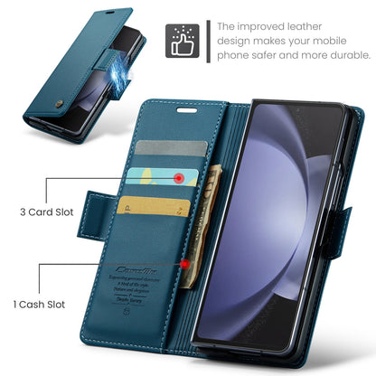 Samsung Galaxy Z Fold5 Litchi Texture RFID Anti-theft Leather Phone Case with Butterfly Buckle, Stand & Card Wallet with TPU Shell
