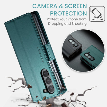 Samsung Galaxy Z Fold5 Litchi Texture RFID Anti-theft Leather Phone Case with Butterfly Buckle, Stand & Card Wallet with TPU Shell