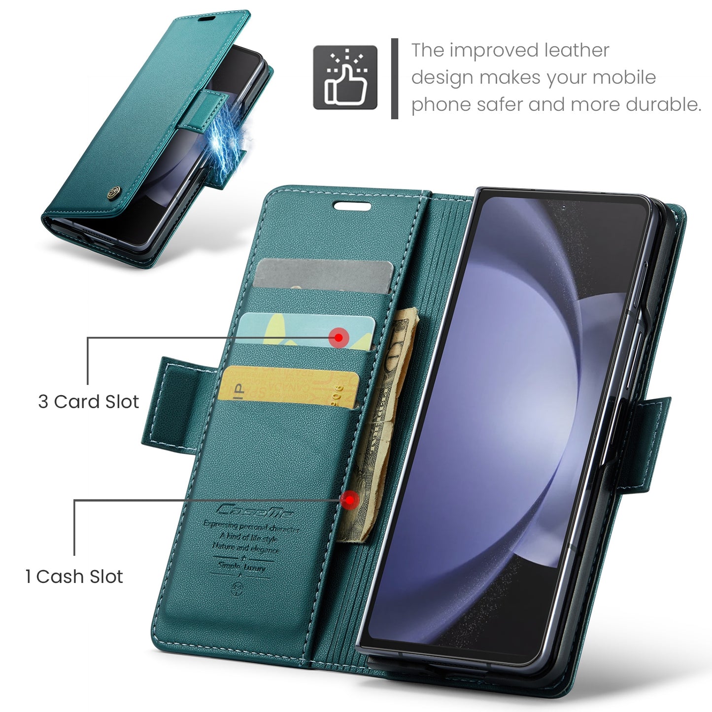 Samsung Galaxy Z Fold5 Litchi Texture RFID Anti-theft Leather Phone Case with Butterfly Buckle, Stand & Card Wallet with TPU Shell