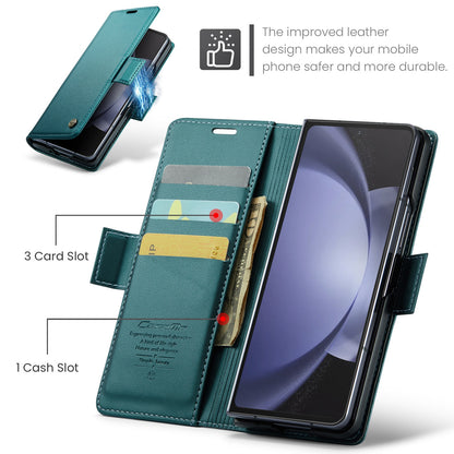 Samsung Galaxy Z Fold5 Litchi Texture RFID Anti-theft Leather Phone Case with Butterfly Buckle, Stand & Card Wallet with TPU Shell