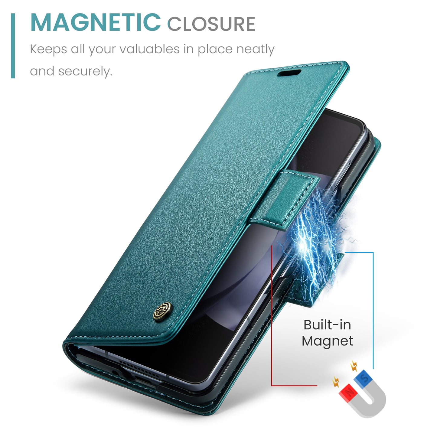 Samsung Galaxy Z Fold5 Litchi Texture RFID Anti-theft Leather Phone Case with Butterfly Buckle, Stand & Card Wallet with TPU Shell