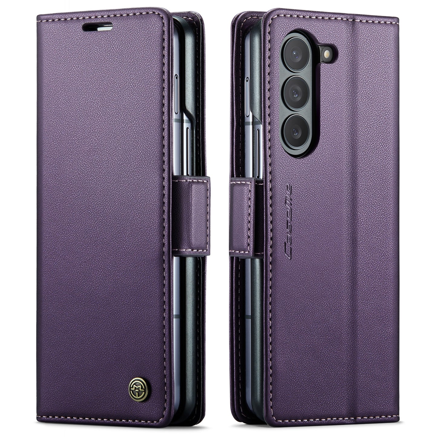 Samsung Galaxy Z Fold5 Litchi Texture RFID Anti-theft Leather Phone Case with Butterfly Buckle, Stand & Card Wallet with TPU Shell