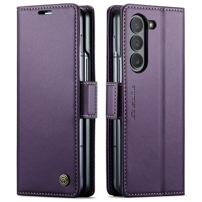 Samsung Galaxy Z Fold5 Litchi Texture RFID Anti-theft Leather Phone Case with Butterfly Buckle, Stand & Card Wallet with TPU Shell