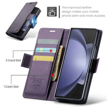 Samsung Galaxy Z Fold5 Litchi Texture RFID Anti-theft Leather Phone Case with Butterfly Buckle, Stand & Card Wallet with TPU Shell