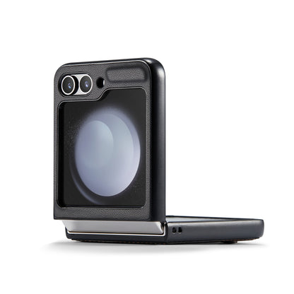 Samsung Galaxy Z Flip5 Litchi Texture RFID Anti-theft Leather Phone Case with Butterfly Buckle, Stand & Card Wallet with TPU Shell