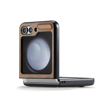 Samsung Galaxy Z Flip5 Litchi Texture RFID Anti-theft Leather Phone Case with Butterfly Buckle, Stand & Card Wallet with TPU Shell