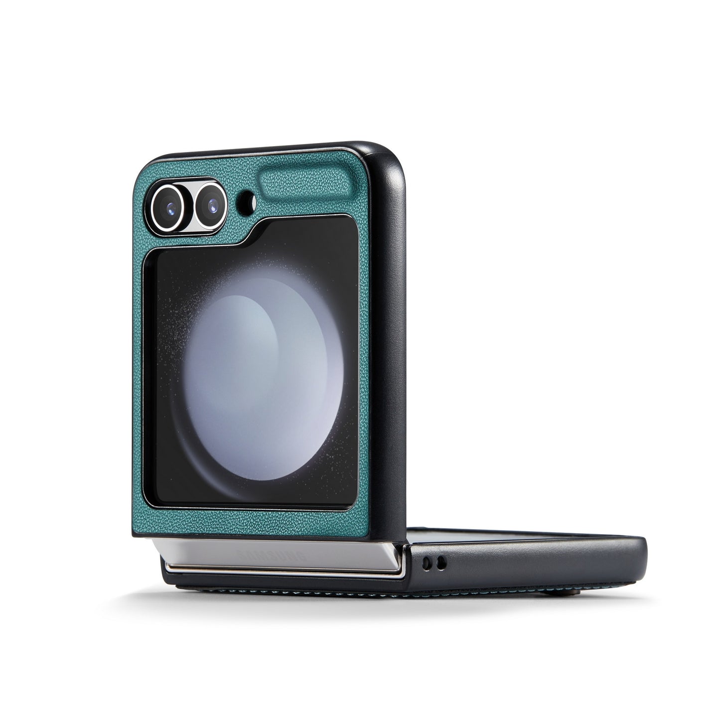 Samsung Galaxy Z Flip5 Litchi Texture RFID Anti-theft Leather Phone Case with Butterfly Buckle, Stand & Card Wallet with TPU Shell