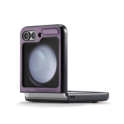 Samsung Galaxy Z Flip5 Litchi Texture RFID Anti-theft Leather Phone Case with Butterfly Buckle, Stand & Card Wallet with TPU Shell