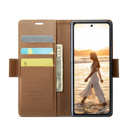 Samsung Galaxy Z Fold6 5G Litchi Texture RFID Anti-theft Leather Phone Case with Butterfly Buckle, Stand & Card Wallet with TPU Shell