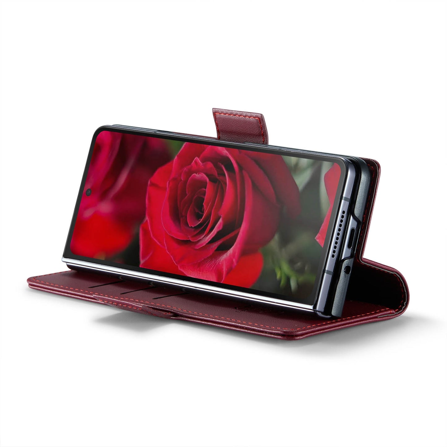 Samsung Galaxy Z Fold6 5G Litchi Texture RFID Anti-theft Leather Phone Case with Butterfly Buckle, Stand & Card Wallet with TPU Shell