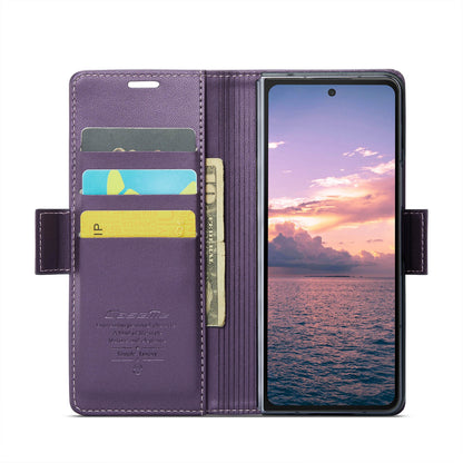 Samsung Galaxy Z Fold6 5G Litchi Texture RFID Anti-theft Leather Phone Case with Butterfly Buckle, Stand & Card Wallet with TPU Shell