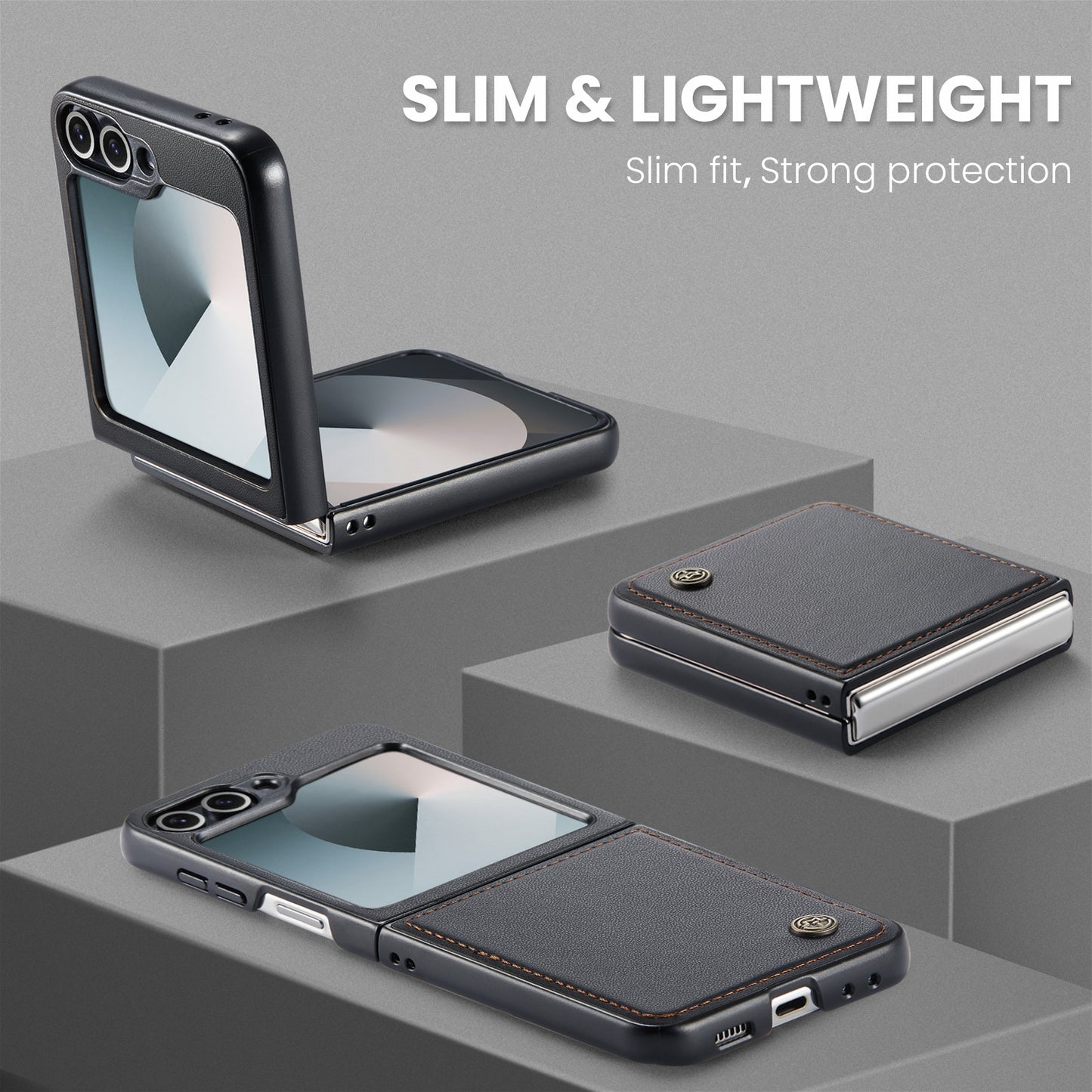 Samsung Galaxy Z Flip6 5G Litchi Texture RFID Anti-theft Leather Phone Case with Butterfly Buckle, Stand & Card Wallet with TPU Shell