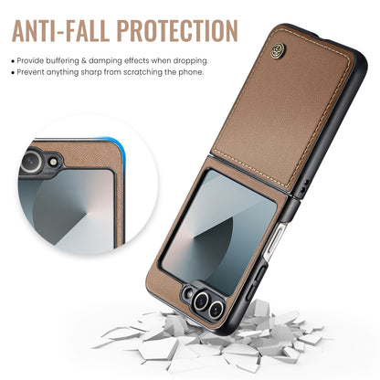 Samsung Galaxy Z Flip6 5G Litchi Texture RFID Anti-theft Leather Phone Case with Butterfly Buckle, Stand & Card Wallet with TPU Shell