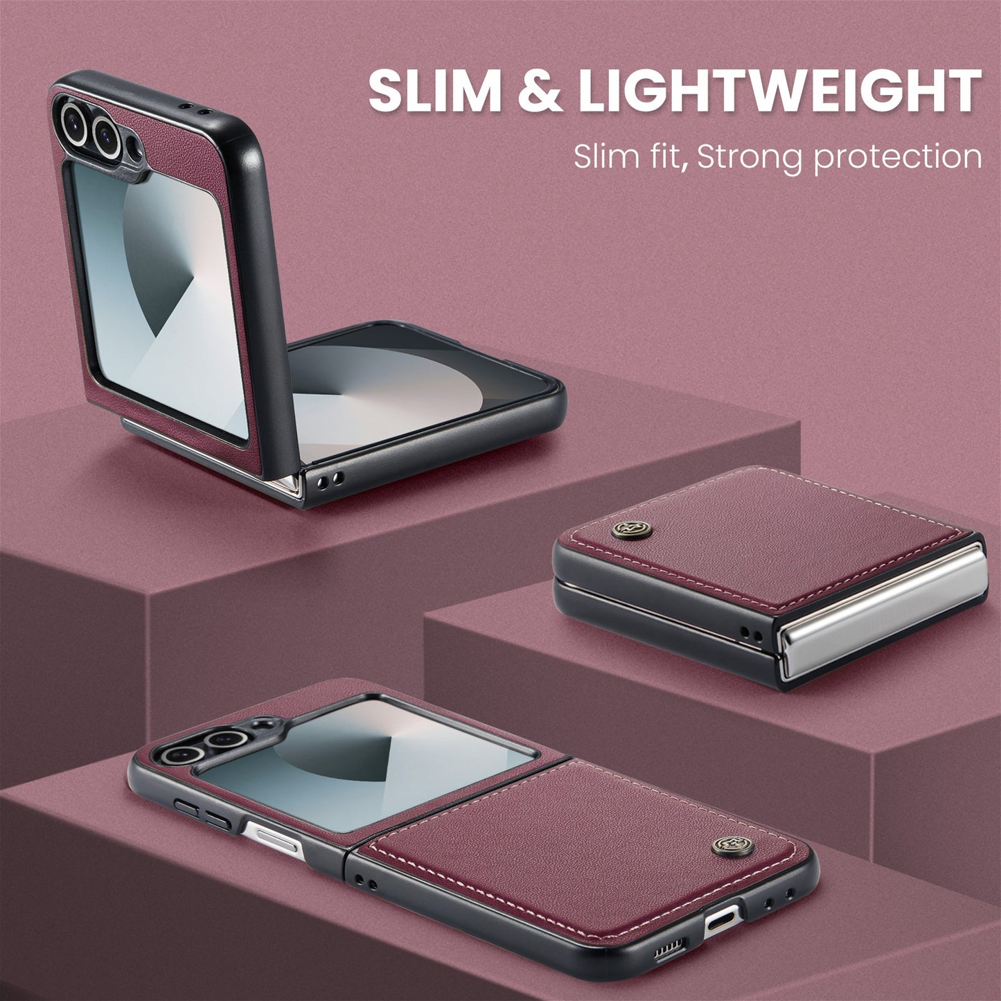 Samsung Galaxy Z Flip6 5G Litchi Texture RFID Anti-theft Leather Phone Case with Butterfly Buckle, Stand & Card Wallet with TPU Shell