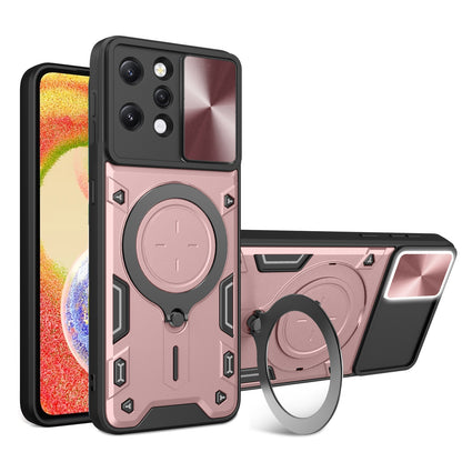 Xiaomi Redmi 12 4G Magnetic Holder CD Texture Sliding Camshield Phone Case, TPU PC Shockproof Cover
