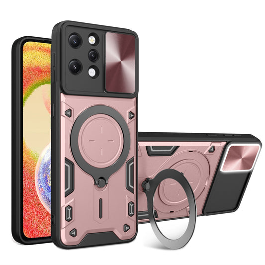 Xiaomi Redmi 12 4G Magnetic Holder CD Texture Sliding Camshield Phone Case, TPU PC Shockproof Cover