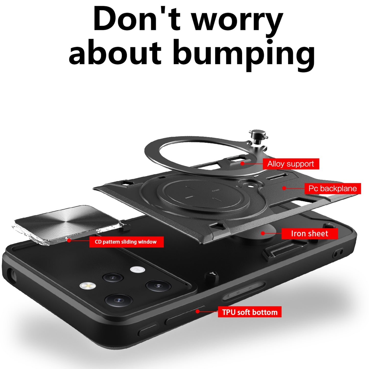 Xiaomi Redmi 12 4G Magnetic Holder CD Texture Sliding Camshield Phone Case, TPU PC Shockproof Cover
