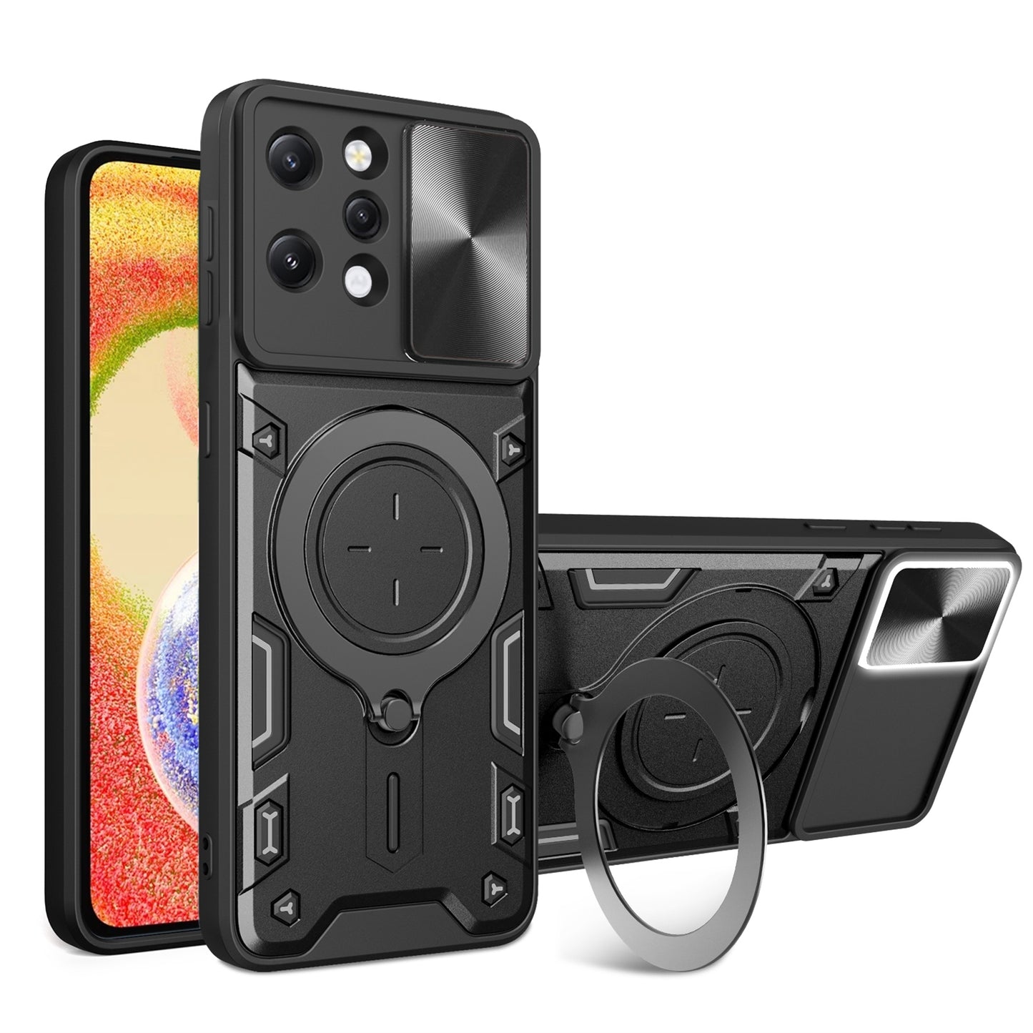 Xiaomi Redmi 12 4G Magnetic Holder CD Texture Sliding Camshield Phone Case, TPU PC Shockproof Cover