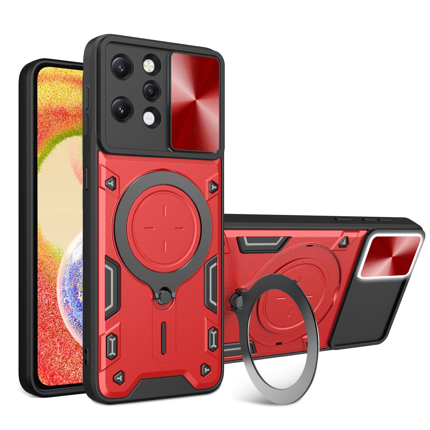 Xiaomi Redmi 12 4G Magnetic Holder CD Texture Sliding Camshield Phone Case, TPU PC Shockproof Cover