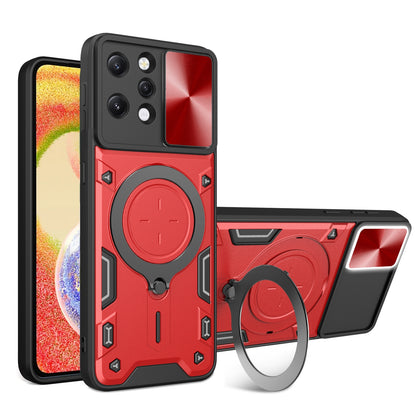 Xiaomi Redmi 12 4G Magnetic Holder CD Texture Sliding Camshield Phone Case, TPU PC Shockproof Cover