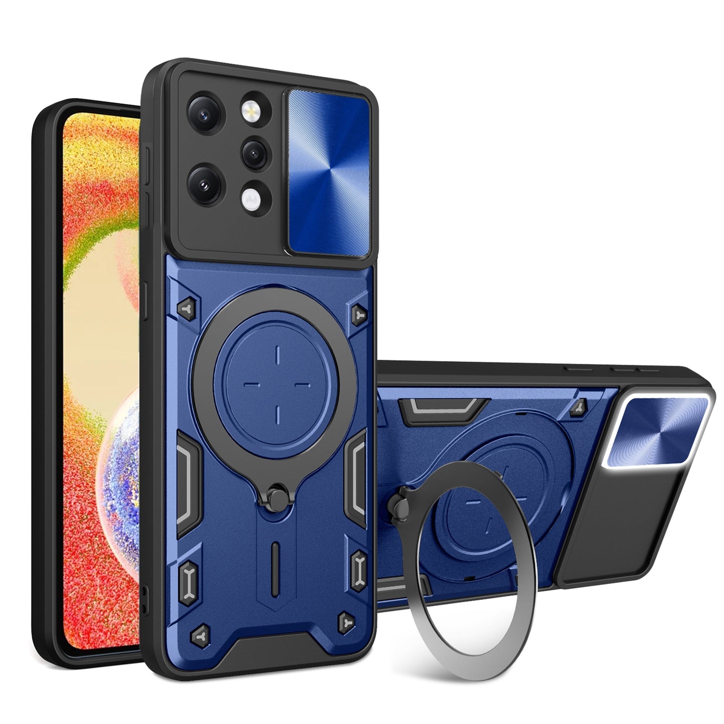 Xiaomi Redmi 12 4G Magnetic Holder CD Texture Sliding Camshield Phone Case, TPU PC Shockproof Cover