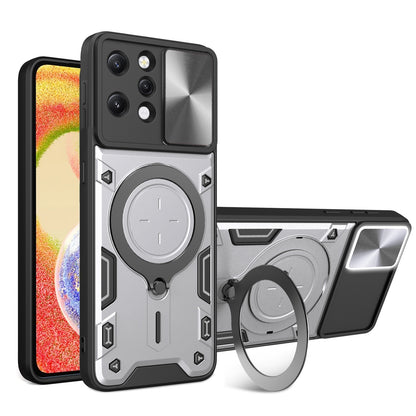 Xiaomi Redmi 12 4G Magnetic Holder CD Texture Sliding Camshield Phone Case, TPU PC Shockproof Cover