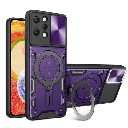 Xiaomi Redmi 12 4G Magnetic Holder CD Texture Sliding Camshield Phone Case, TPU PC Shockproof Cover