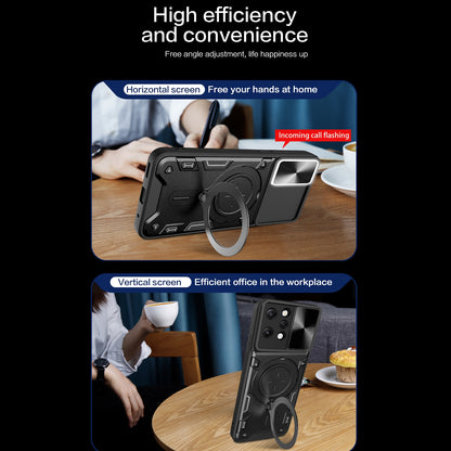 Xiaomi Redmi 12 4G Magnetic Holder CD Texture Sliding Camshield Phone Case, TPU PC Shockproof Cover