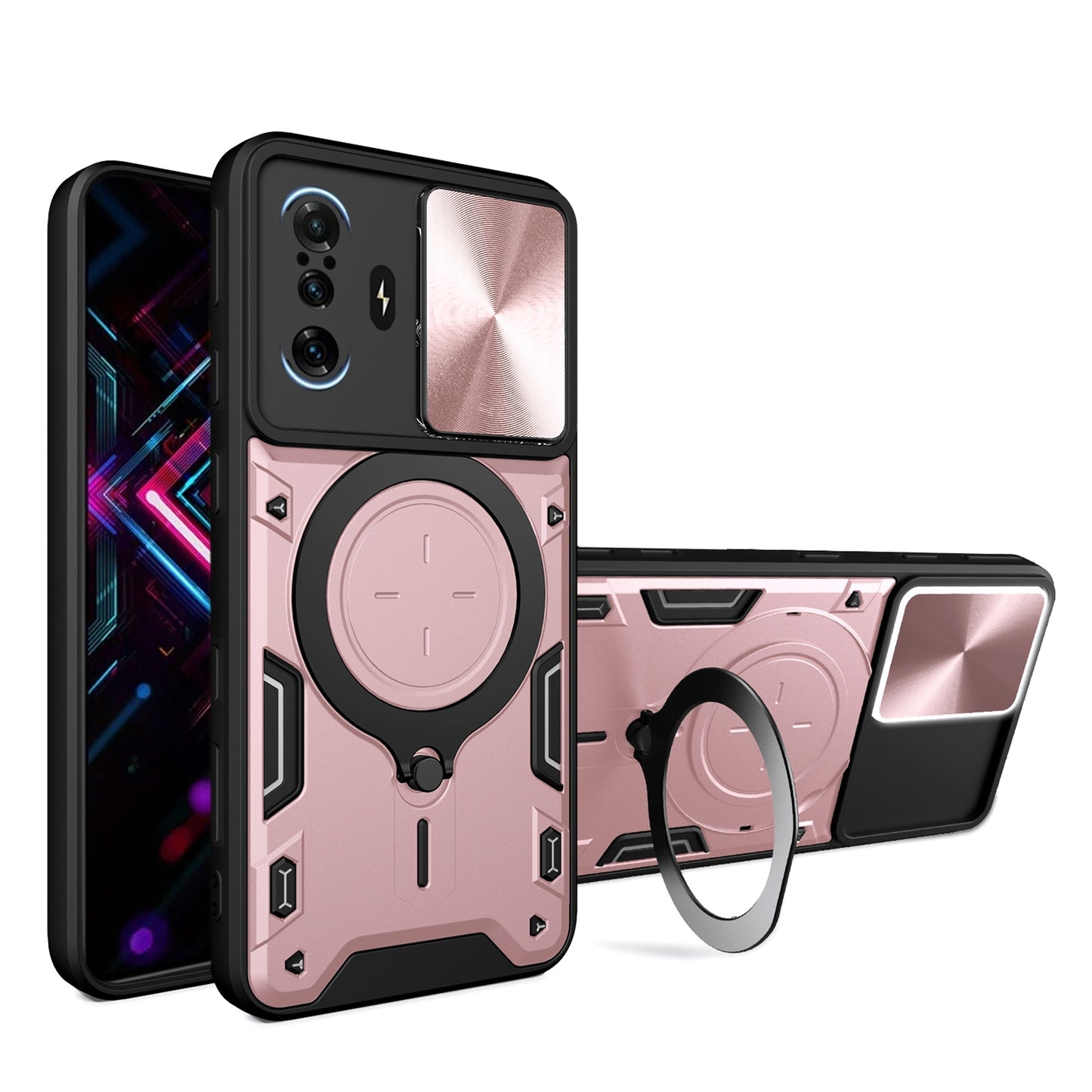 Xiaomi Redmi K40 Gaming Magnetic Holder CD Texture Sliding Camshield Phone Case, TPU PC Shockproof Cover