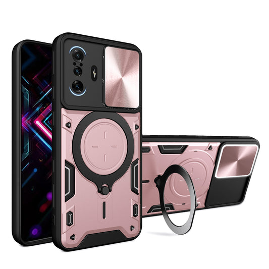 Xiaomi Redmi K40 Gaming Magnetic Holder CD Texture Sliding Camshield Phone Case, TPU PC Shockproof Cover
