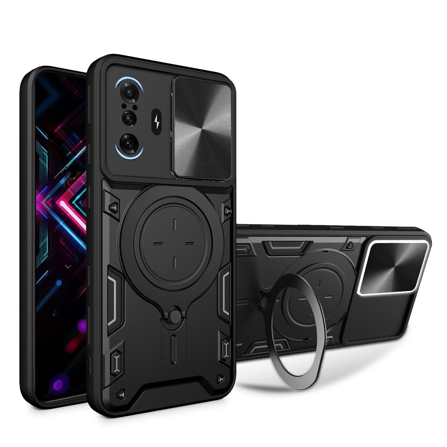 Xiaomi Redmi K40 Gaming Magnetic Holder CD Texture Sliding Camshield Phone Case, TPU PC Shockproof Cover