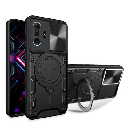 Xiaomi Redmi K40 Gaming Magnetic Holder CD Texture Sliding Camshield Phone Case, TPU PC Shockproof Cover