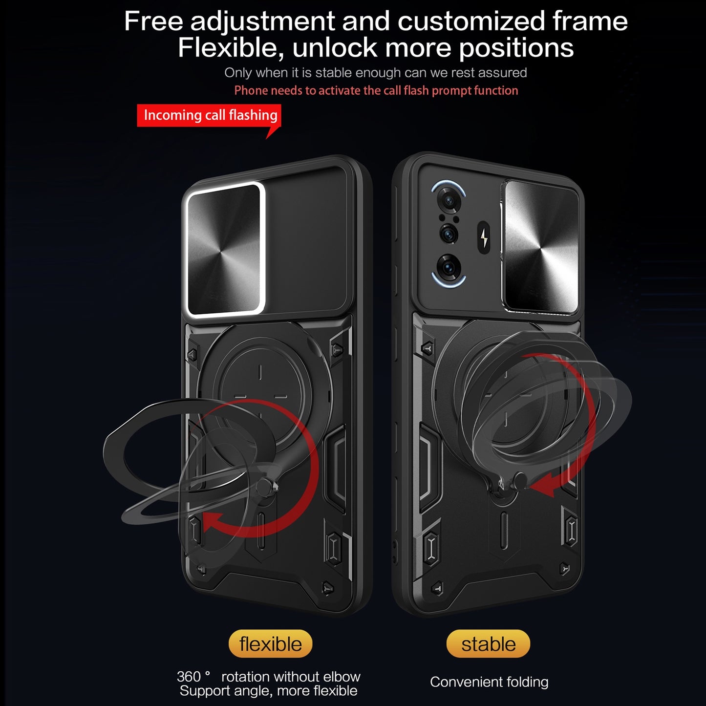 Xiaomi Redmi K40 Gaming Magnetic Holder CD Texture Sliding Camshield Phone Case, TPU PC Shockproof Cover