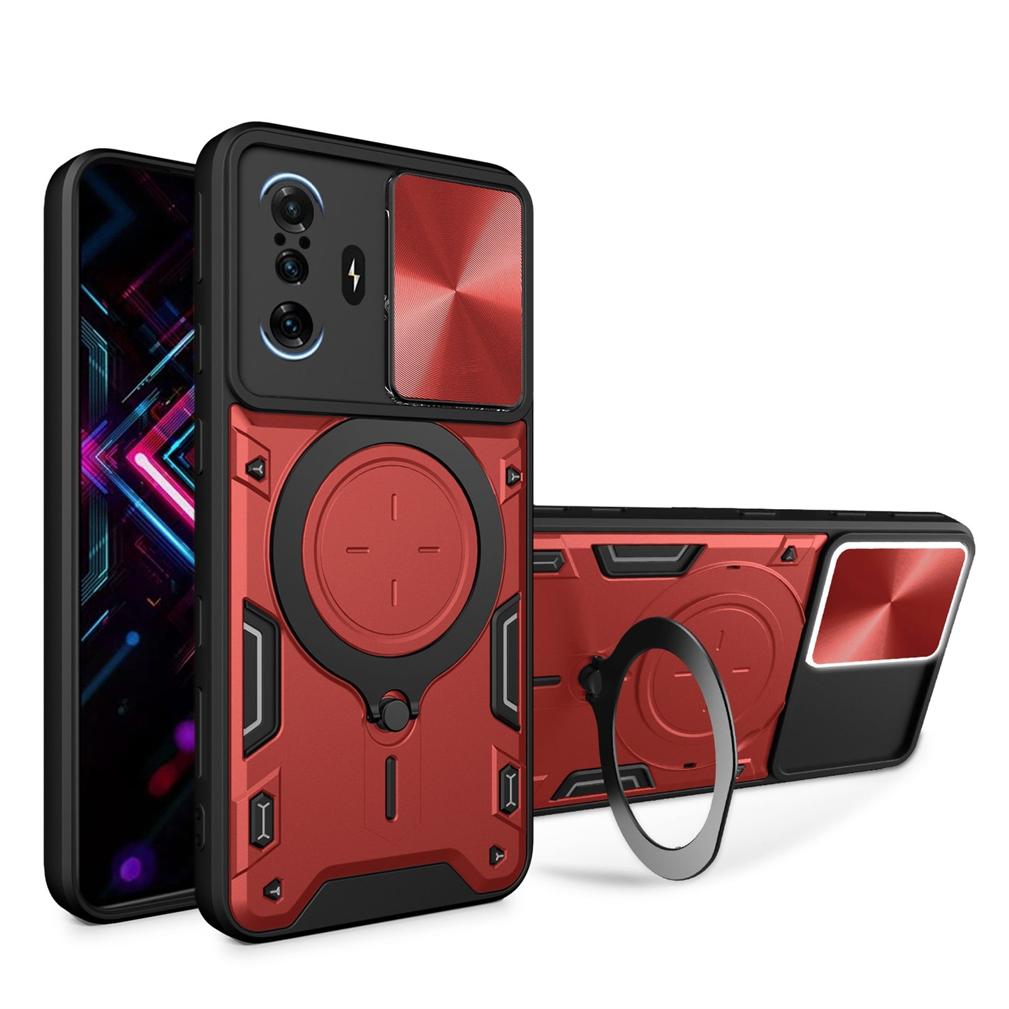 Xiaomi Redmi K40 Gaming Magnetic Holder CD Texture Sliding Camshield Phone Case, TPU PC Shockproof Cover