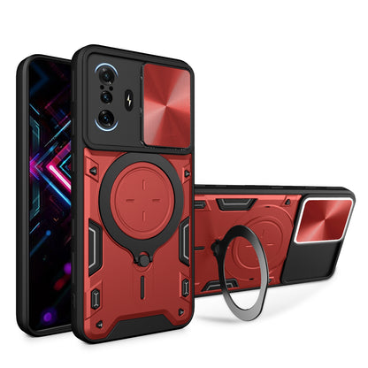 Xiaomi Redmi K40 Gaming Magnetic Holder CD Texture Sliding Camshield Phone Case, TPU PC Shockproof Cover