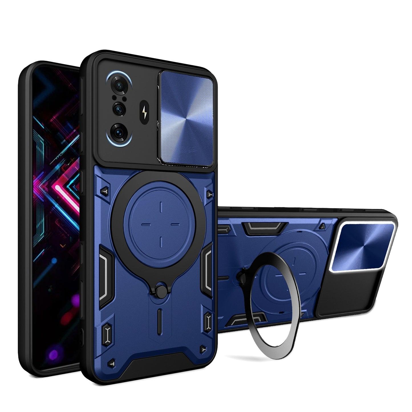 Xiaomi Redmi K40 Gaming Magnetic Holder CD Texture Sliding Camshield Phone Case, TPU PC Shockproof Cover
