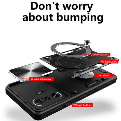 Xiaomi Redmi K40 Gaming Magnetic Holder CD Texture Sliding Camshield Phone Case, TPU PC Shockproof Cover