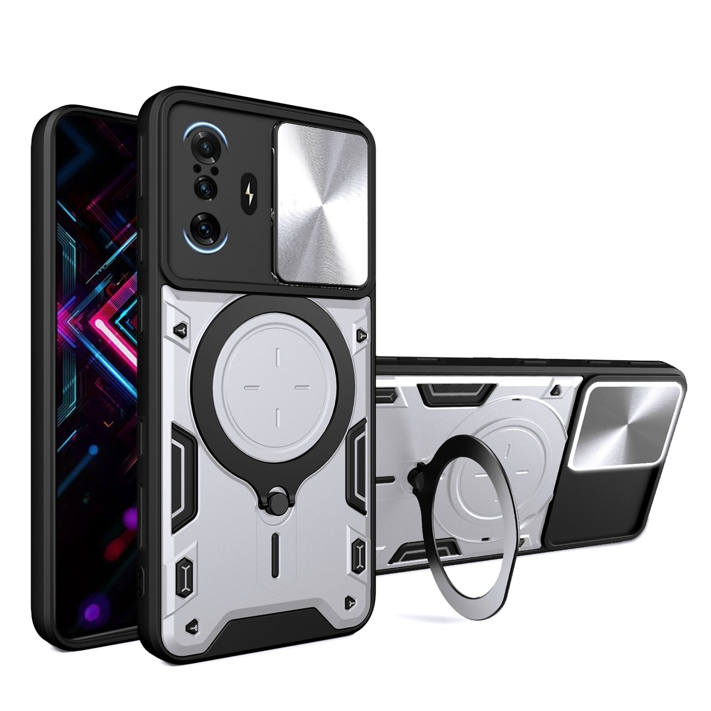 Xiaomi Redmi K40 Gaming Magnetic Holder CD Texture Sliding Camshield Phone Case, TPU PC Shockproof Cover