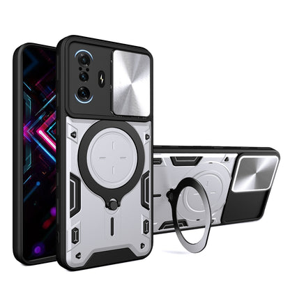 Xiaomi Redmi K40 Gaming Magnetic Holder CD Texture Sliding Camshield Phone Case, TPU PC Shockproof Cover