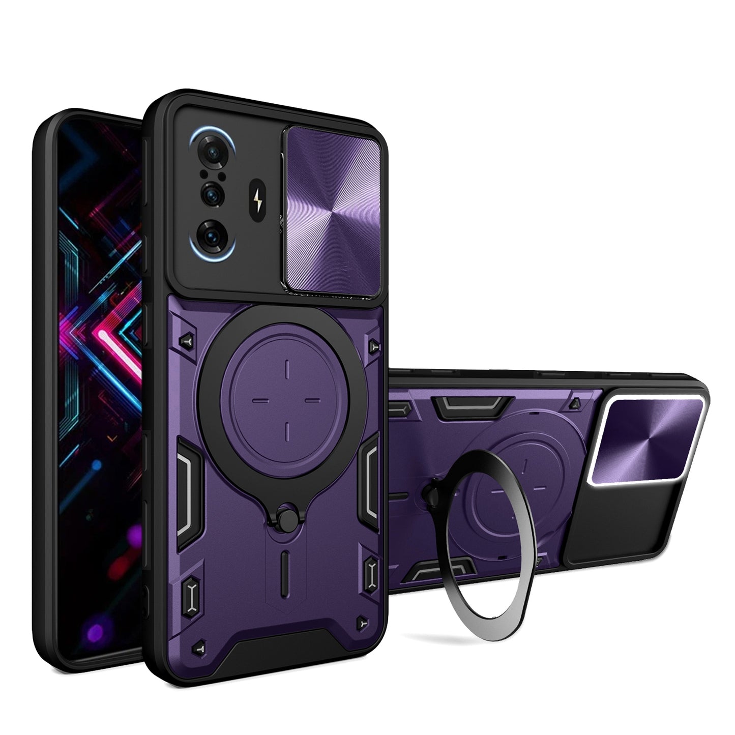 Xiaomi Redmi K40 Gaming Magnetic Holder CD Texture Sliding Camshield Phone Case, TPU PC Shockproof Cover