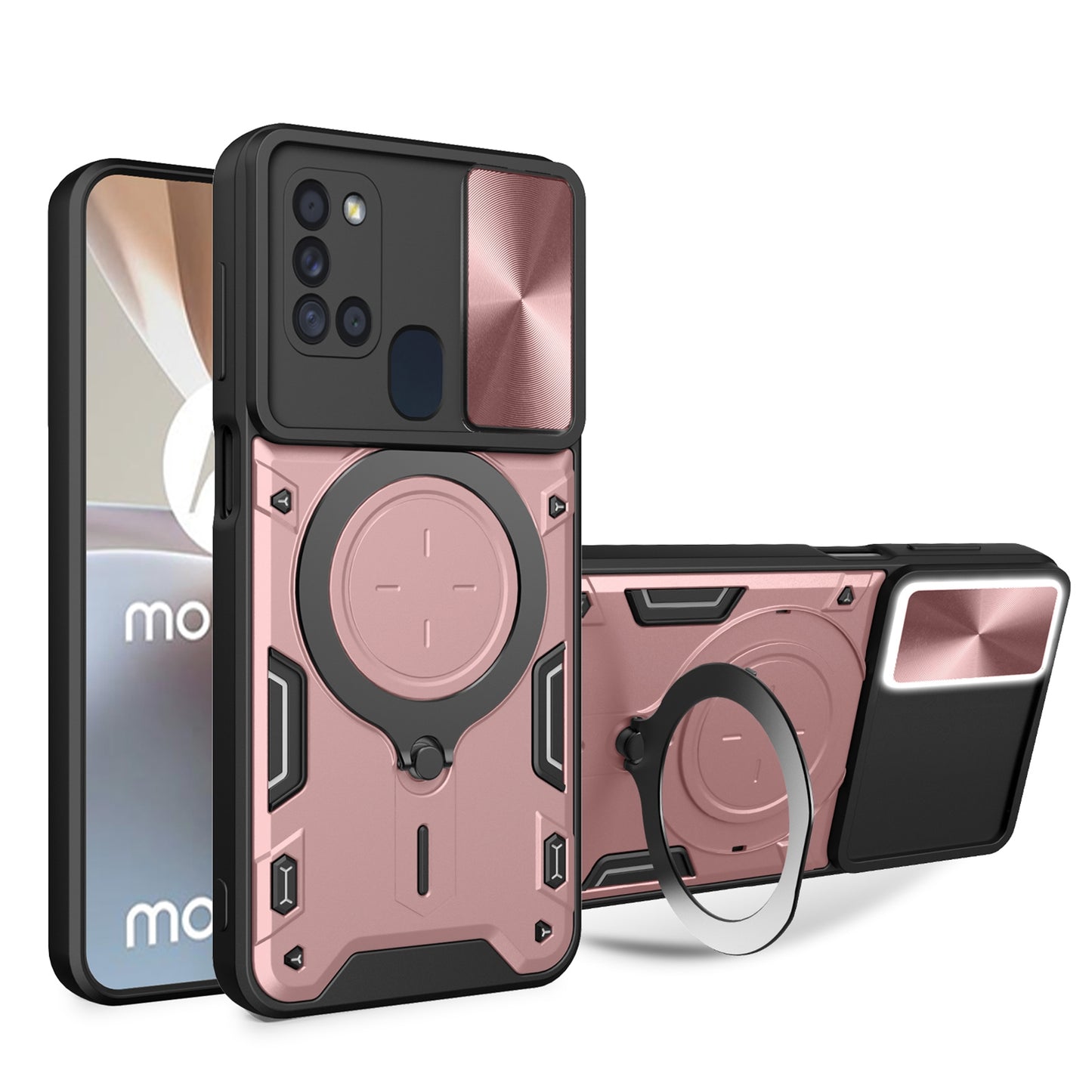 Samsung Galaxy A21s Magnetic Holder CD Texture Sliding Camshield Phone Case, TPU PC Shockproof Cover