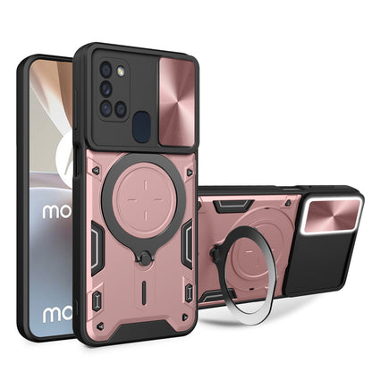 Samsung Galaxy A21s Magnetic Holder CD Texture Sliding Camshield Phone Case, TPU PC Shockproof Cover
