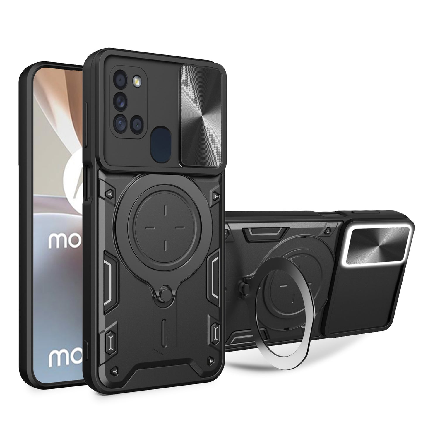 Samsung Galaxy A21s Magnetic Holder CD Texture Sliding Camshield Phone Case, TPU PC Shockproof Cover