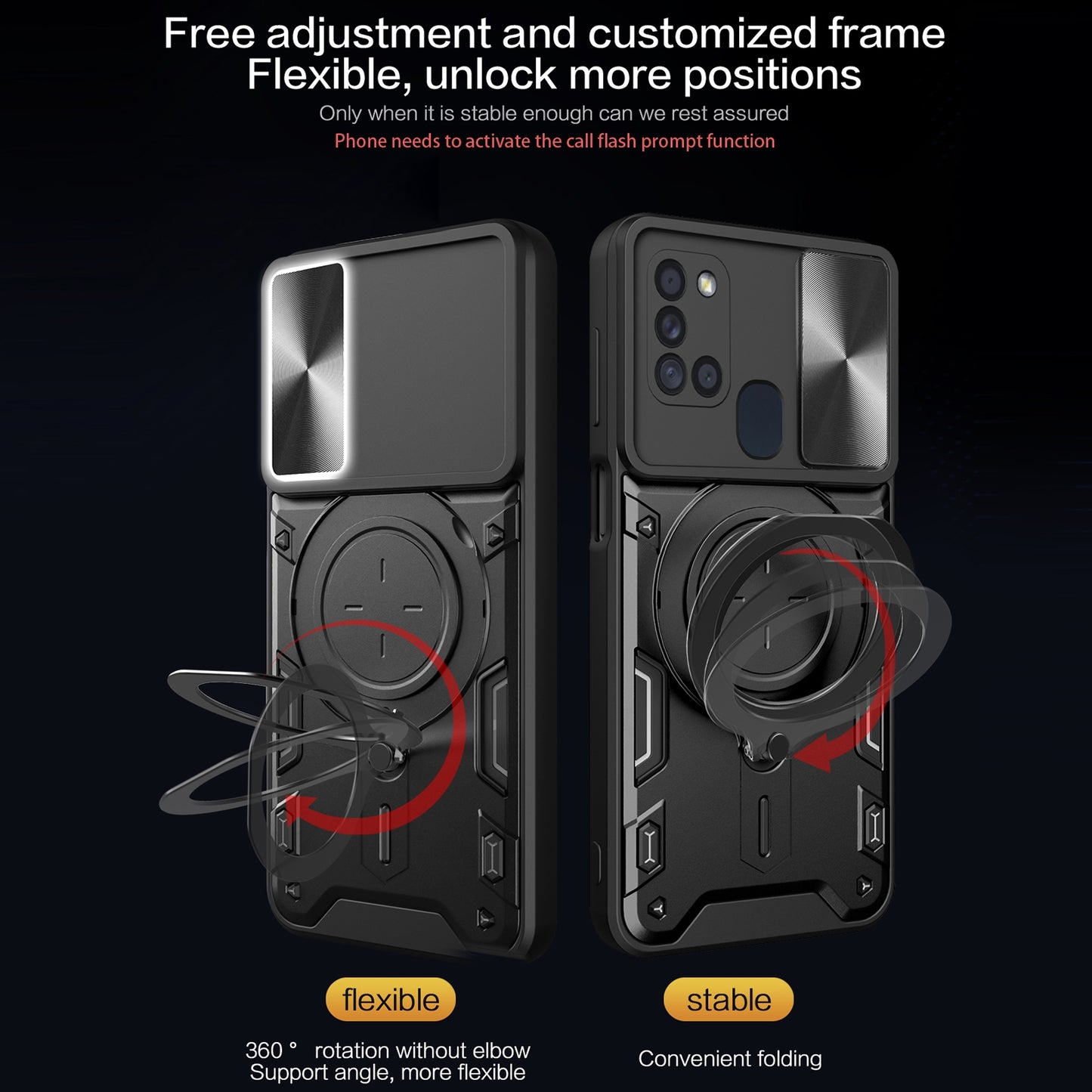 Samsung Galaxy A21s Magnetic Holder CD Texture Sliding Camshield Phone Case, TPU PC Shockproof Cover