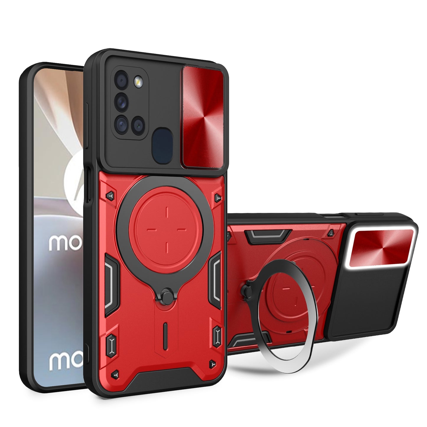 Samsung Galaxy A21s Magnetic Holder CD Texture Sliding Camshield Phone Case, TPU PC Shockproof Cover